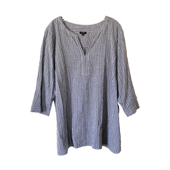 Talbots Tops - EUC Talbots Size 3X Tunic Top Blouse Black & White Check Trim Detail 100% Cotton